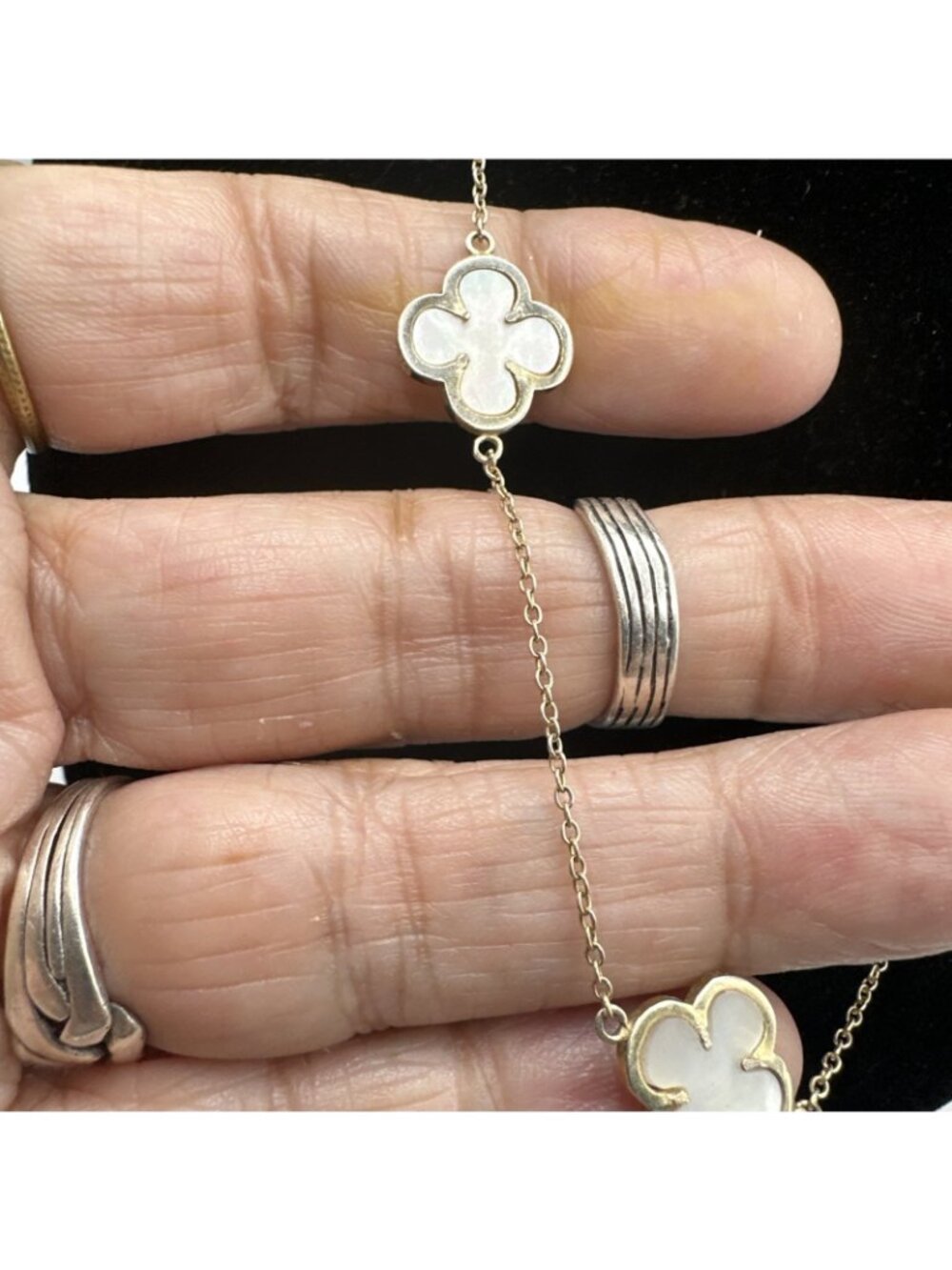 925 Silver HMO mother of pearl clove necklace vermeil 16” 2”ext - Picture 6 of 10